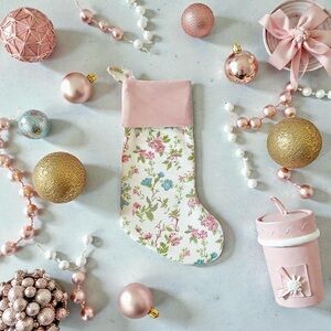 New! Laura Ashley Shabby Chic Floral Christmas Stocking – Pink Velvet Cuff 22”